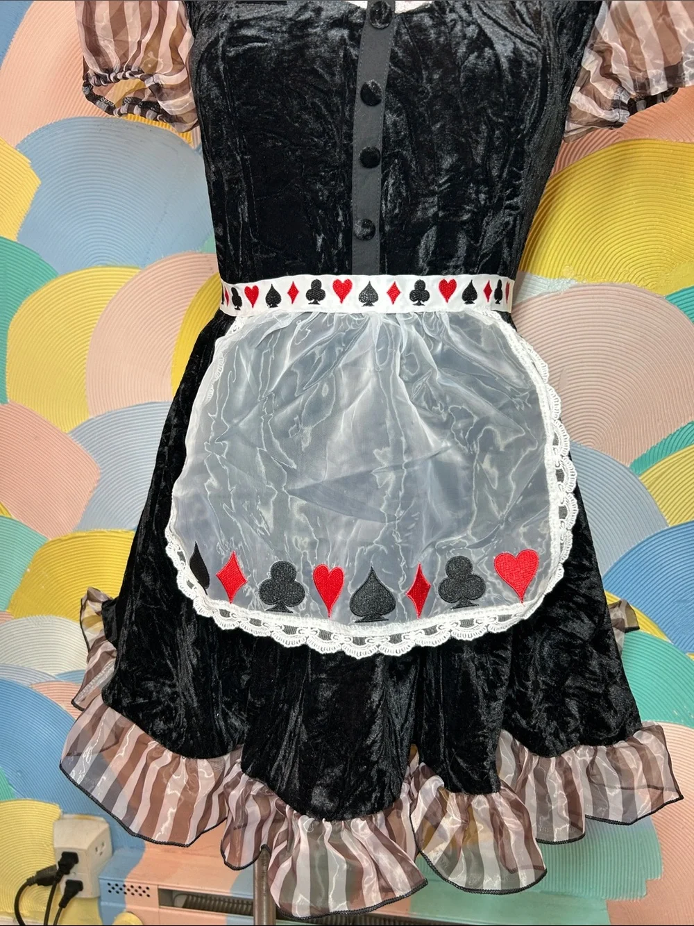 Dolls Kill Black Card Suit Maid Costume with White Apron women’s sz M